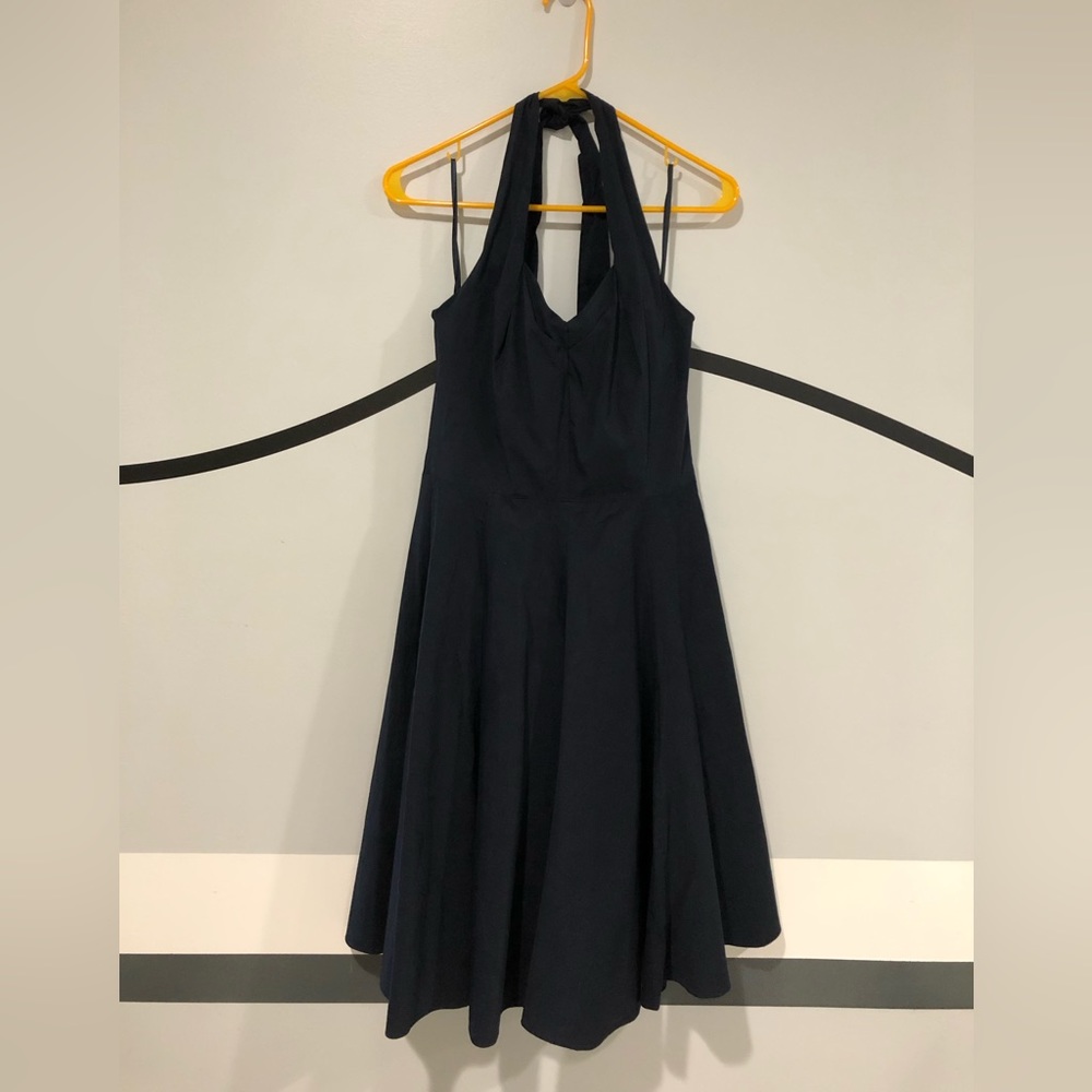 8 M Ann Taylor Navy Halter Full Swing Dress Retro